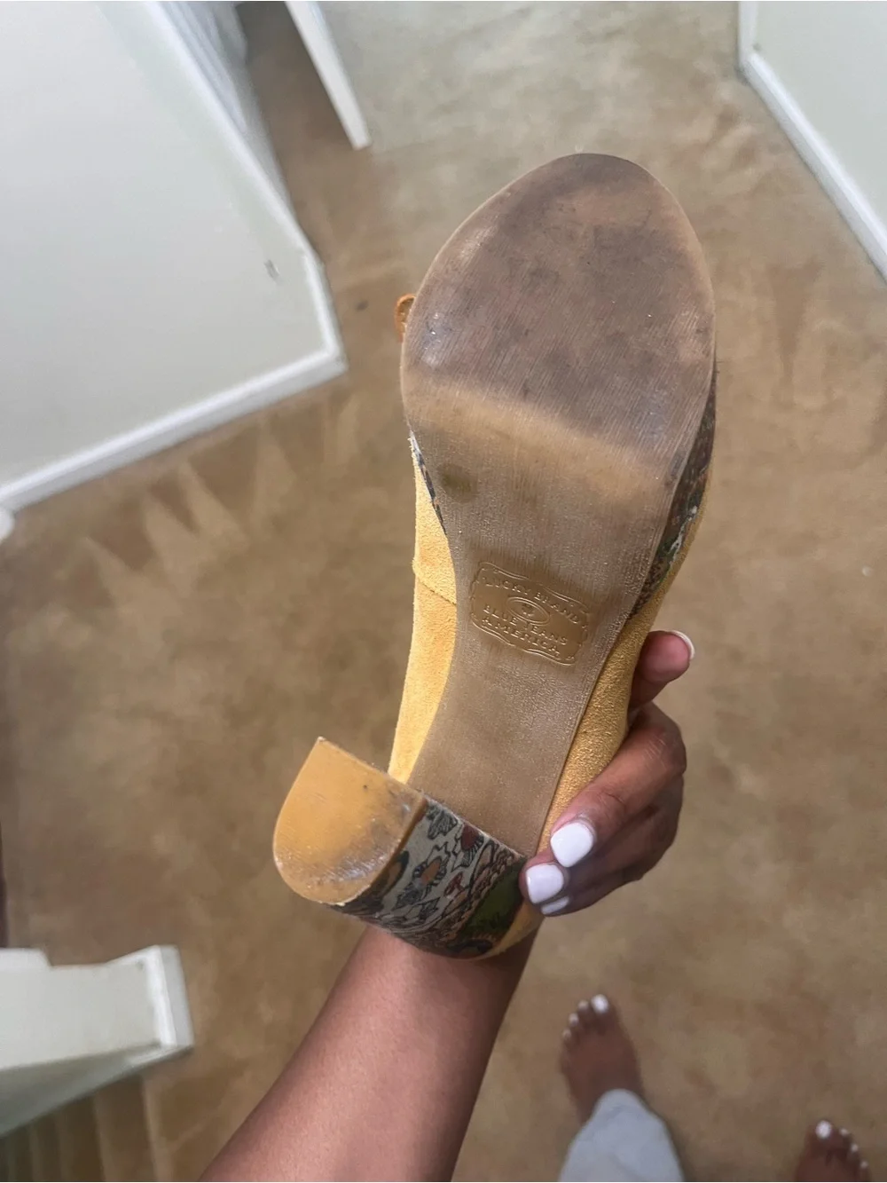 Lucky Brand Tan Suede Peep-Toe Platform Heels